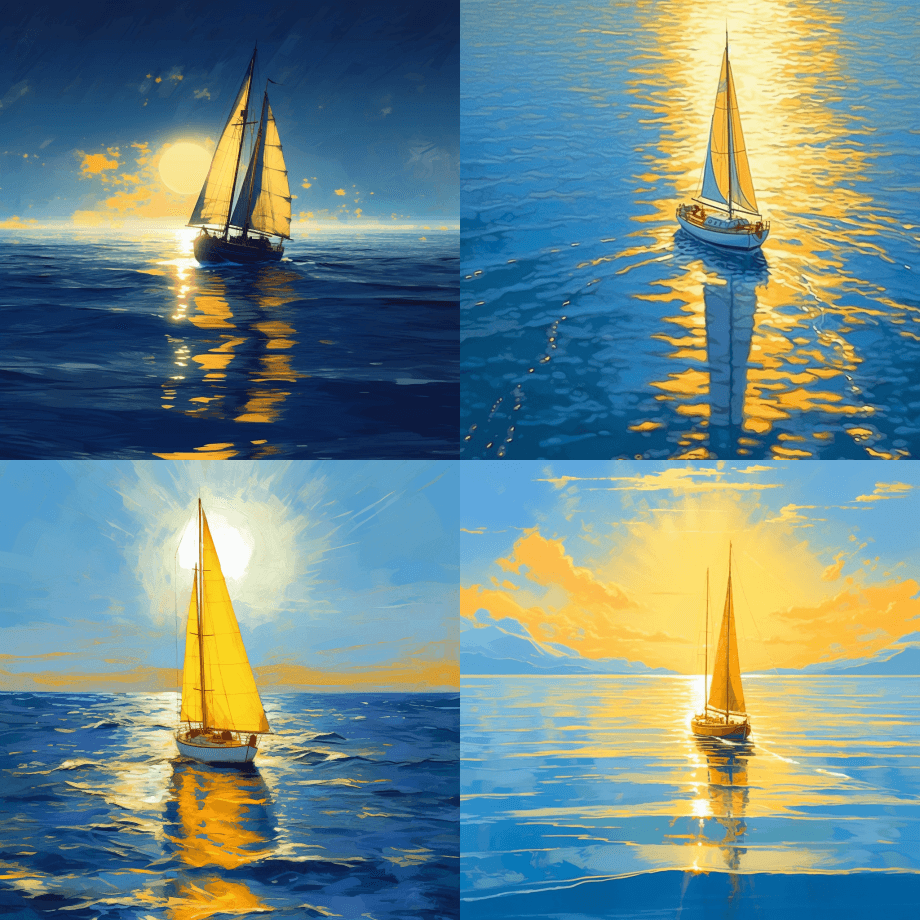 深蓝色大海中的淡黄色帆船，美丽的颜色，8