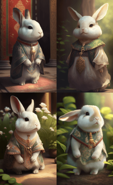 一只穿着柔软唐装可爱的小白兔