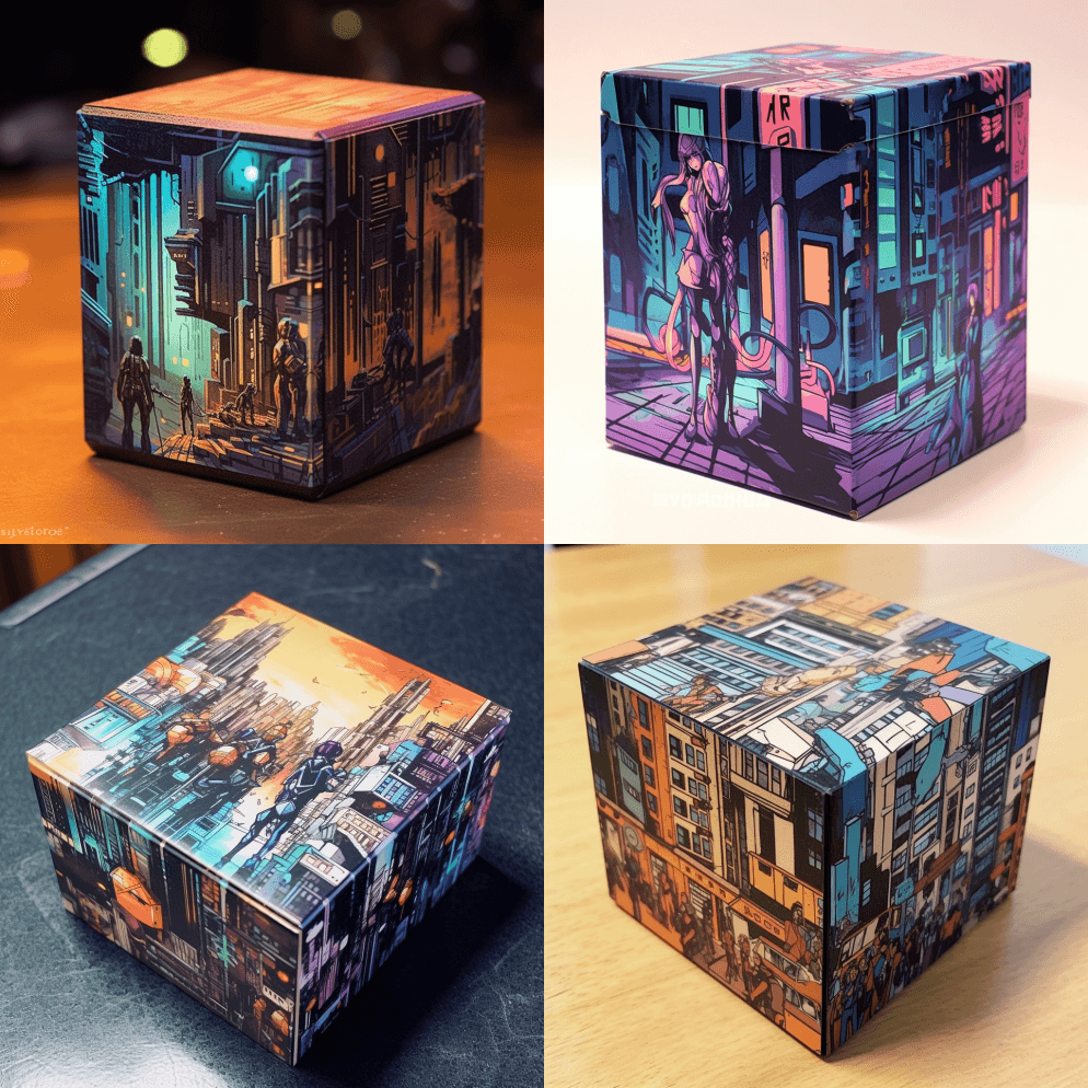 一个3x2英寸的纸箱，盒子里有一个未来城