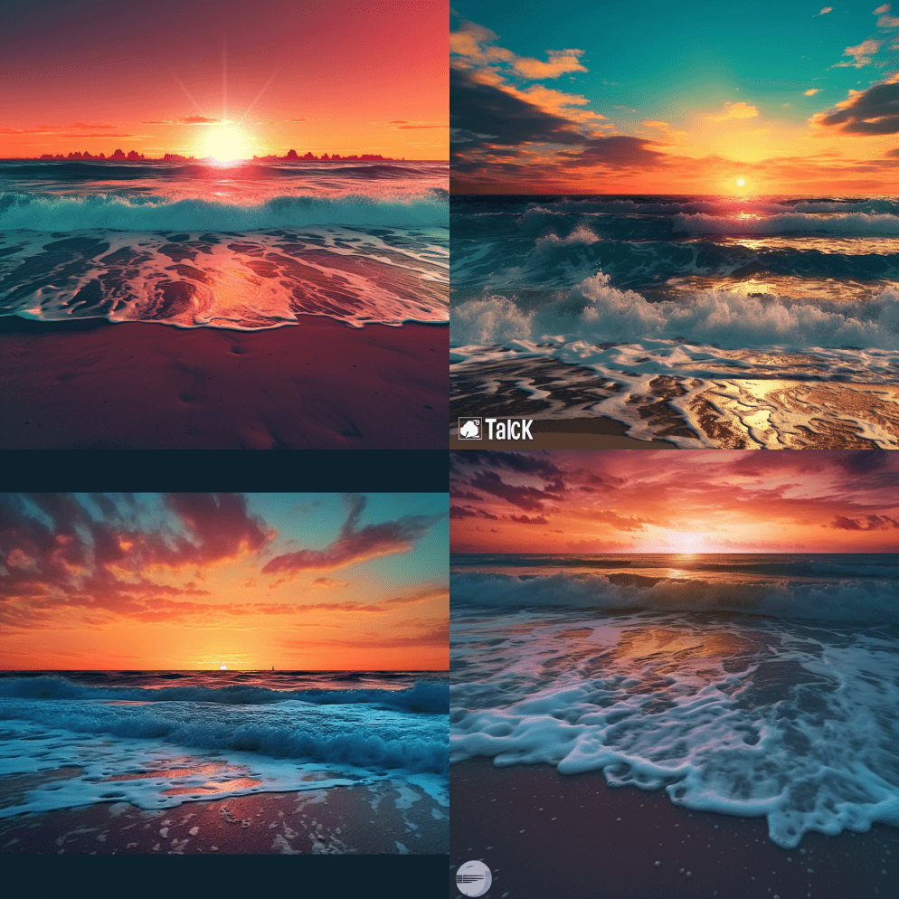 五颜六色的夕阳伴随着海浪，以Y2K美学的