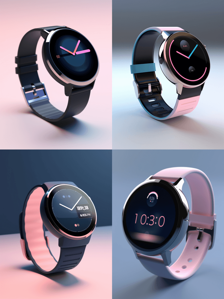 时尚和未来主义的智能手表设计。浅粉色和深