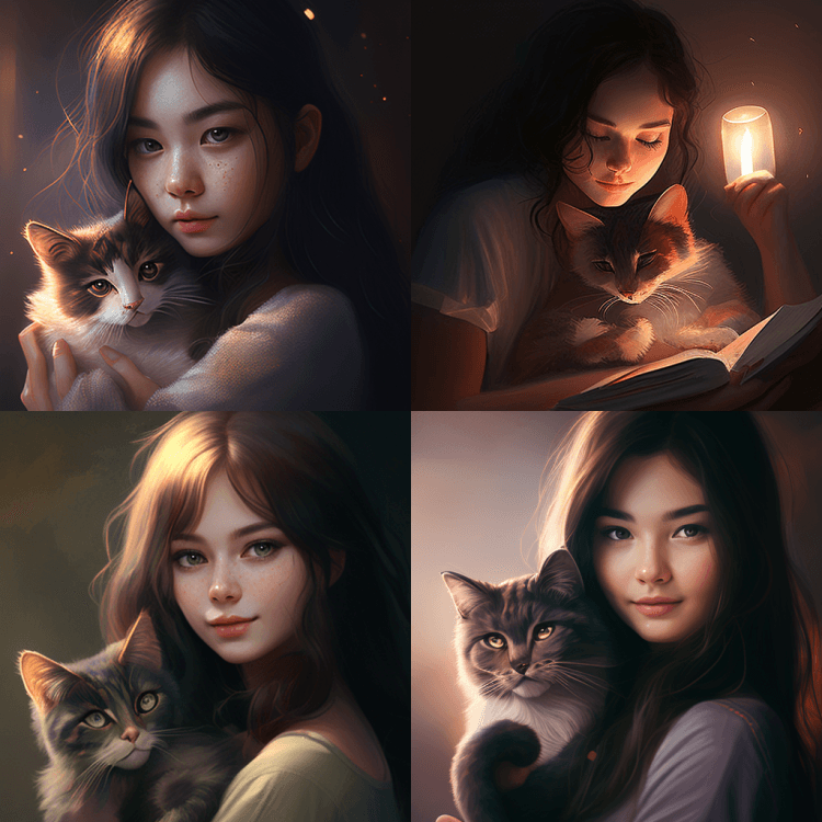 美丽的女人与可爱的猫