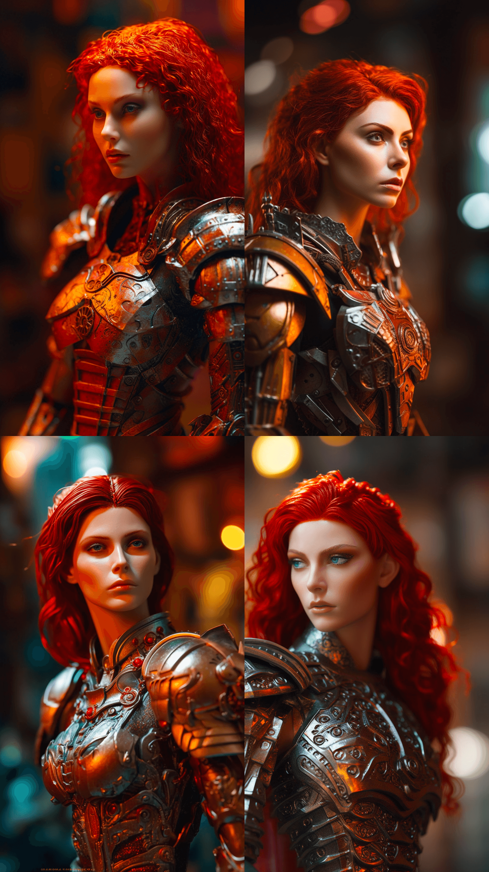 莫雷娜·巴卡林穿着红色蕾丝机械盔甲的形象