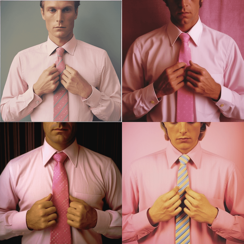 对称的超近距离男士用双手调整粉色领带。清