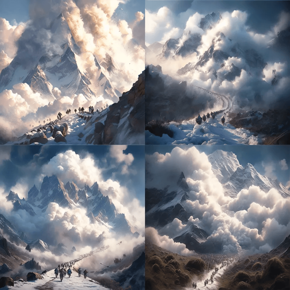 喜马拉雅山脉的雪崩，徒步旅行者在通往珠穆