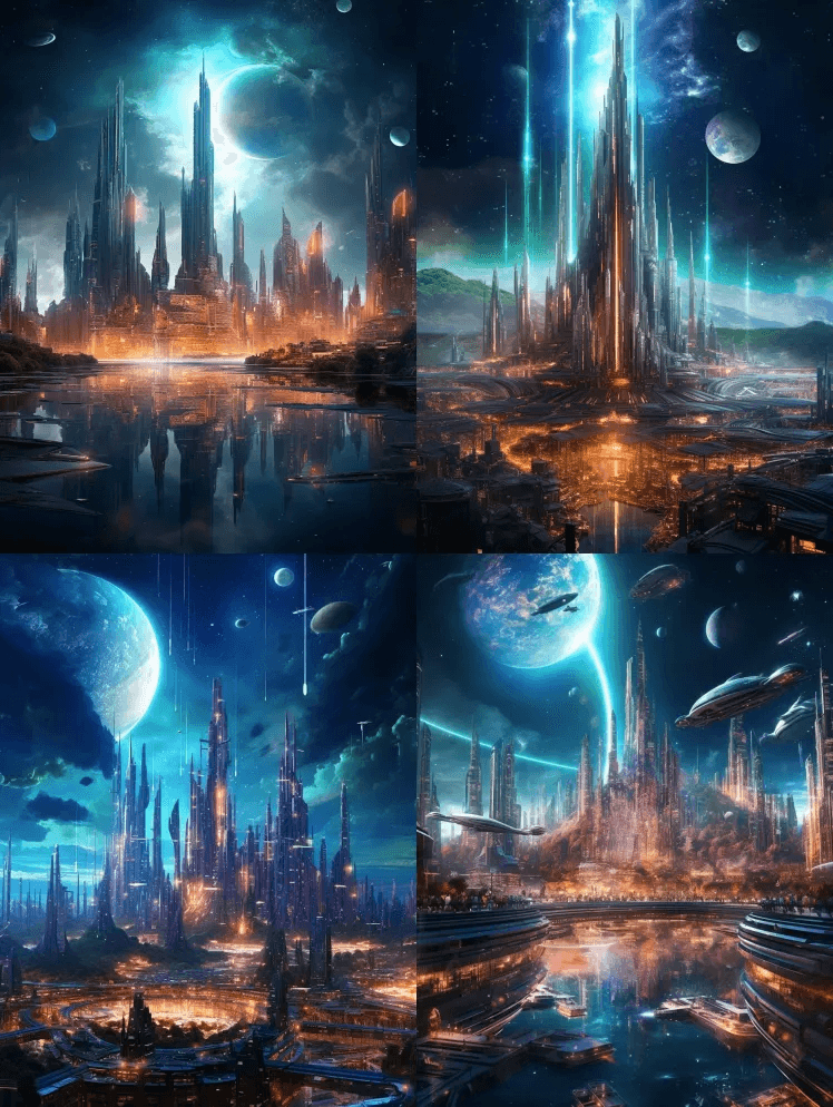 未来航天城，三体世界，霓虹灯，科幻小说，