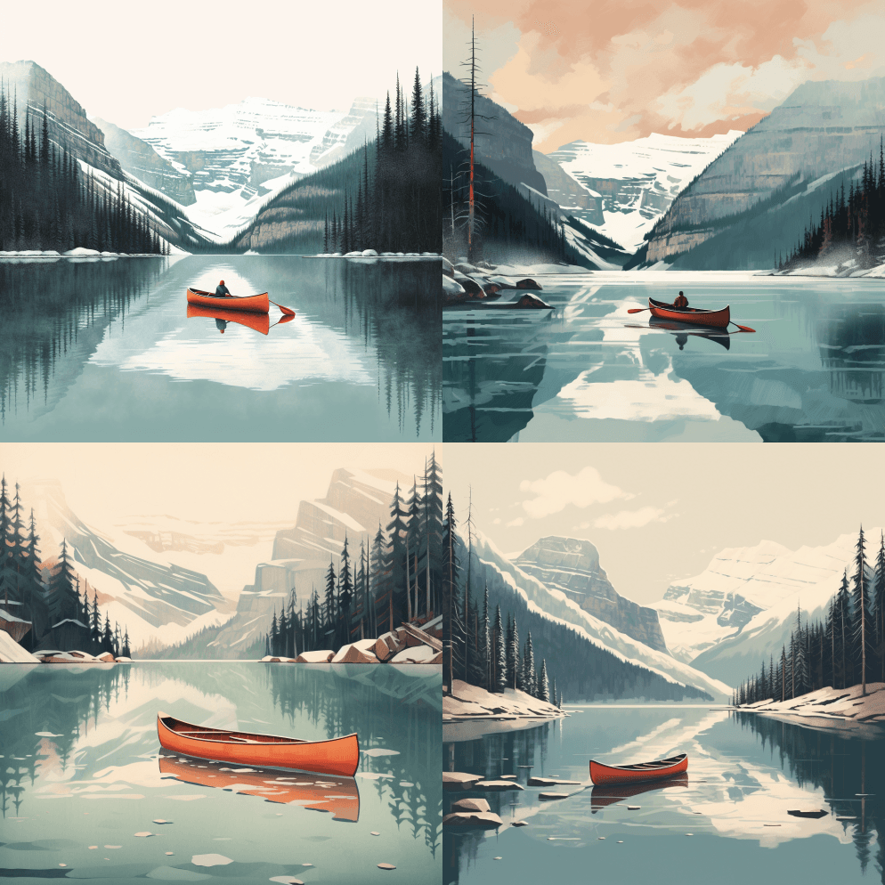 加拿大路易斯湖，冬天，湖上有一只独木舟，