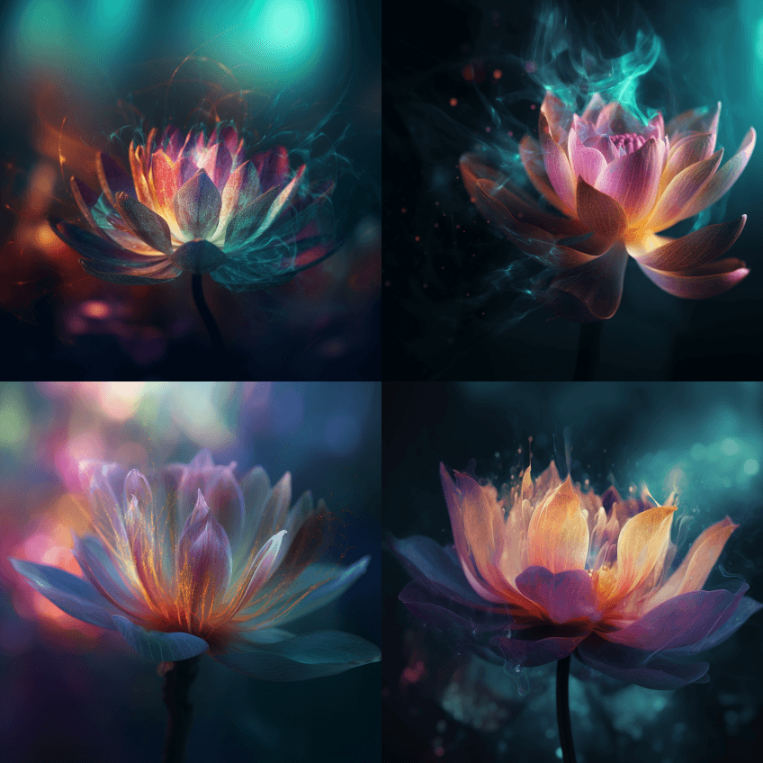 由空灵的烟雾组成的莲花的特写镜头，光谱照