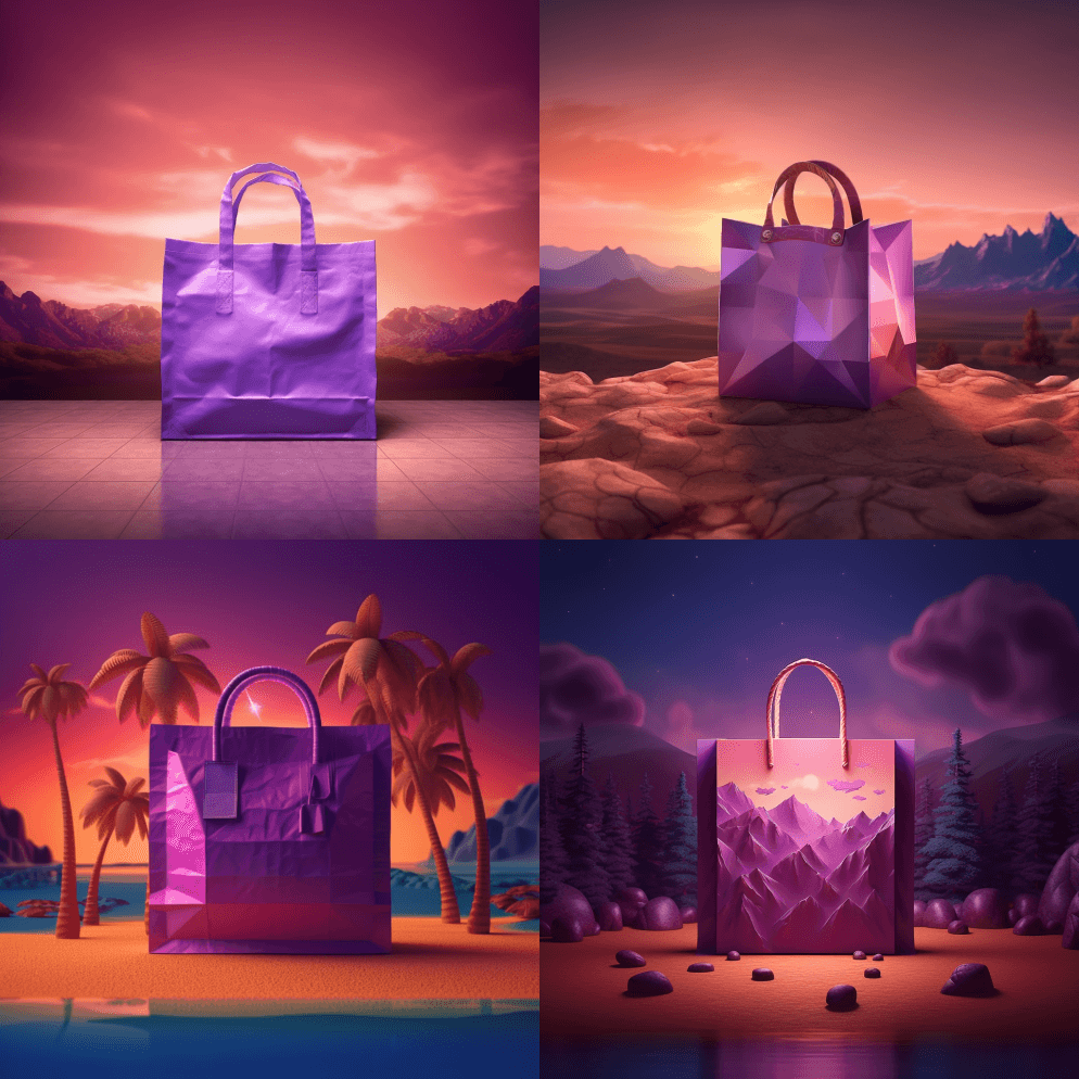 一个紫色的大纸制工艺袋，超现实，超细节，