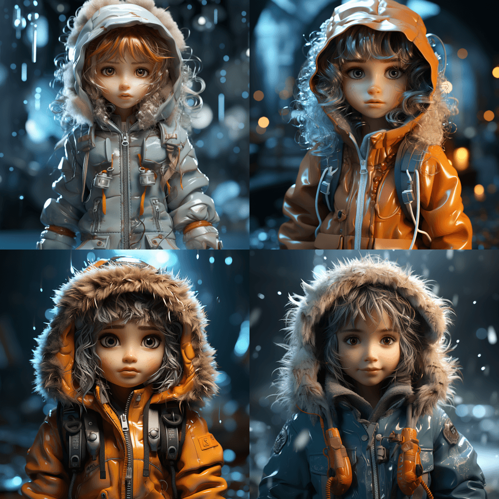 穿着浸水冰夹克的可爱娃娃，ZBrush的