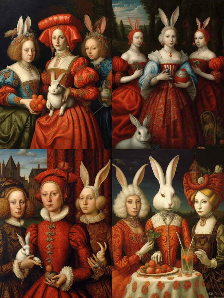 两个文艺复兴时期的女人和一个女人是兔子，