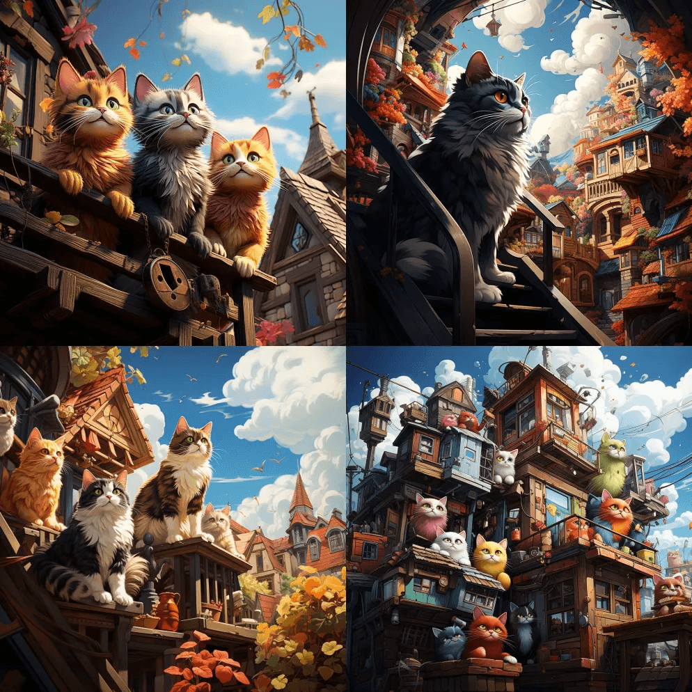 3D卡通艺术，绘画，屋顶上的猫，杰作，辛