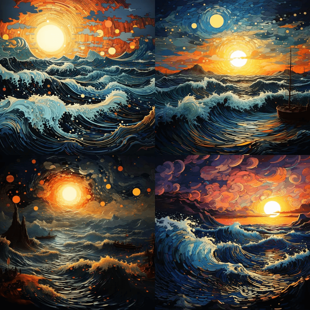 风雨交加的海上落日是一种绘画技巧，它将细