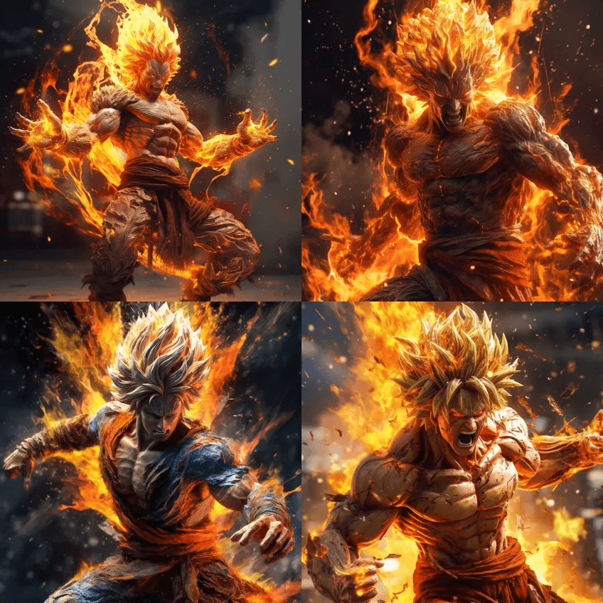 龙珠Z悟空在火焰的燃烧展示中变身为超级赛
