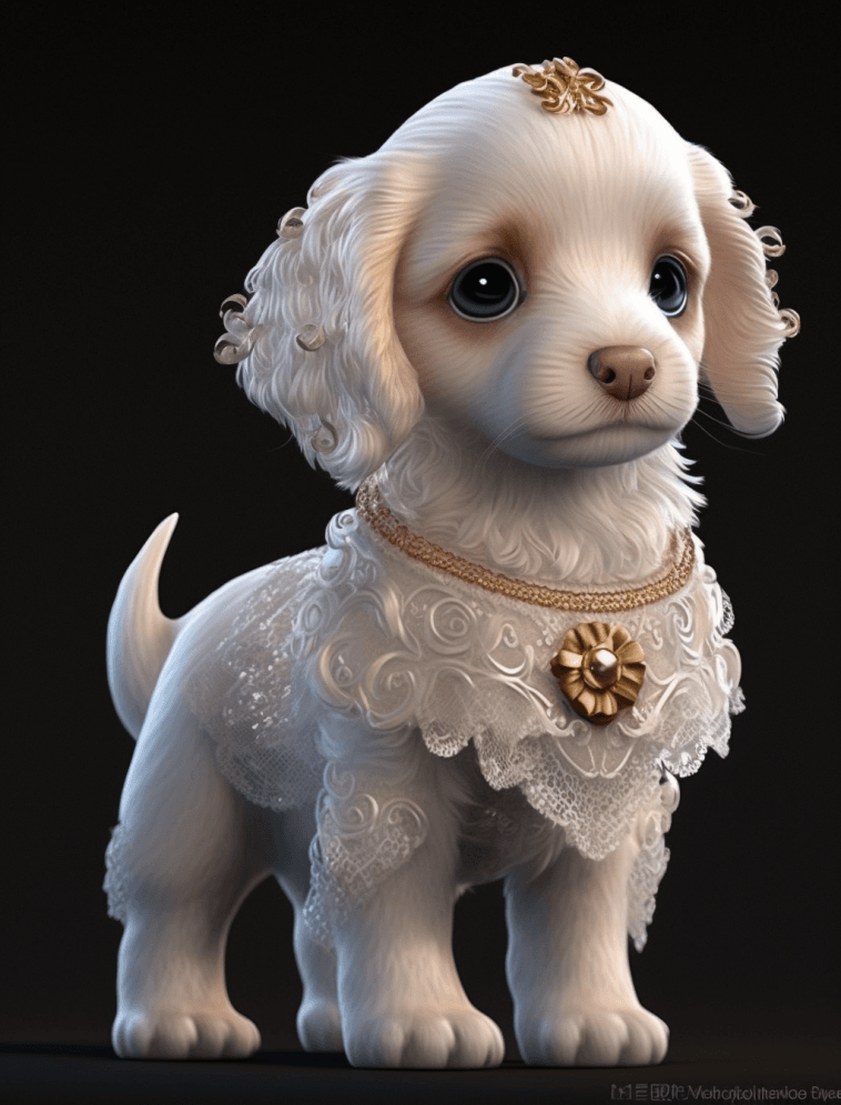 一个人格化的可爱可爱的白色狗宝宝，穿着柔