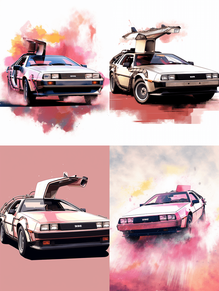 回到未来的DeLorean，白色背景下的