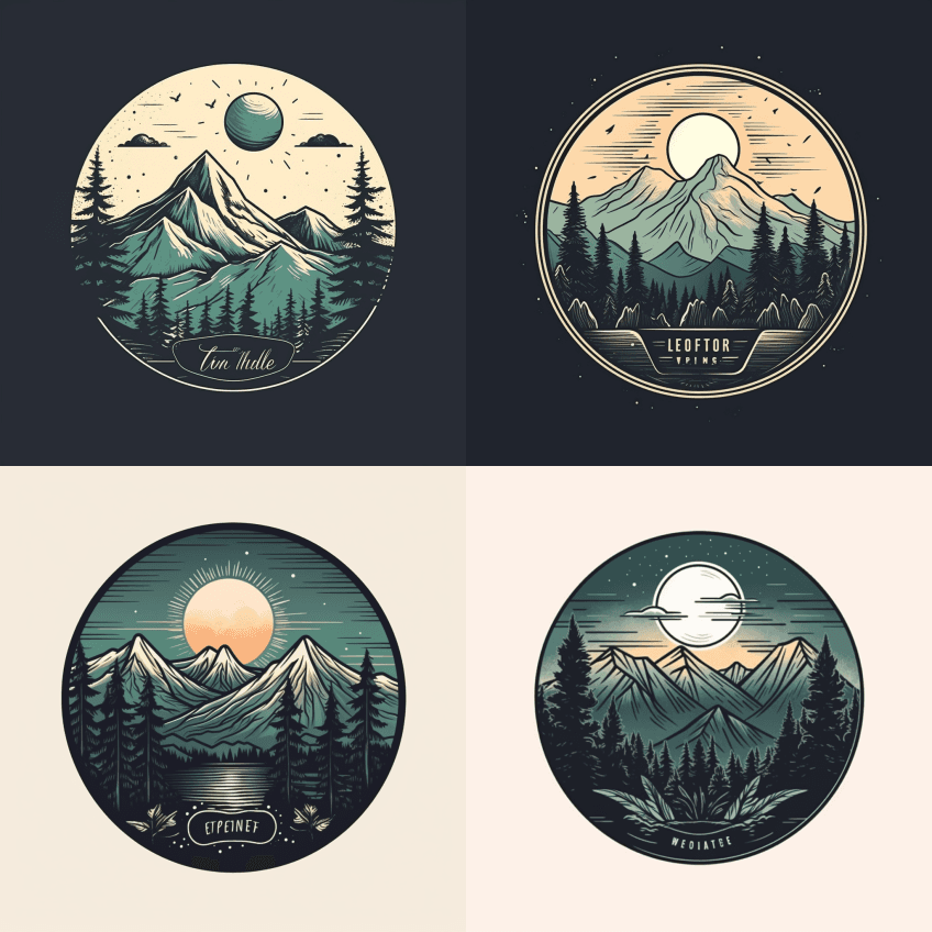 摄影师标志设计，日出，森林，山脉，令人耳